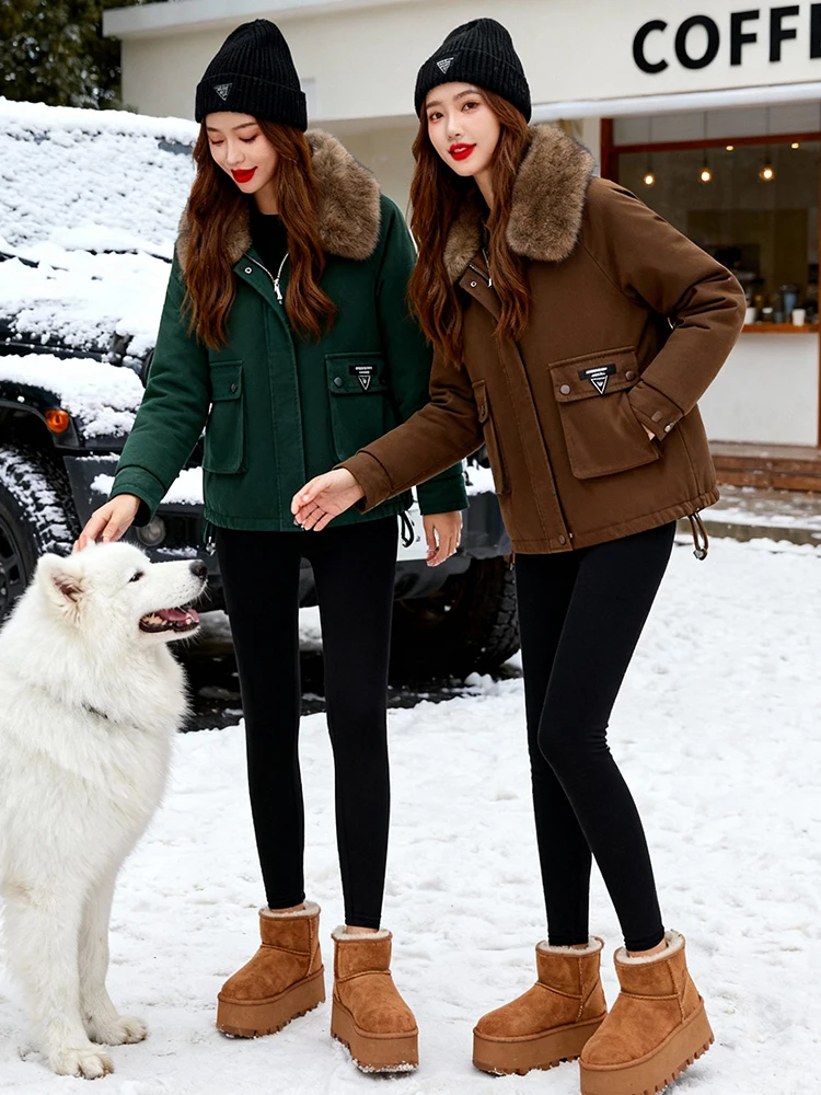 Trendy ort Fce Lined Thiened Women's Jaet Loose Fit Warm Commute Sle Winter New Arrival Street Sle down Cotton Coat