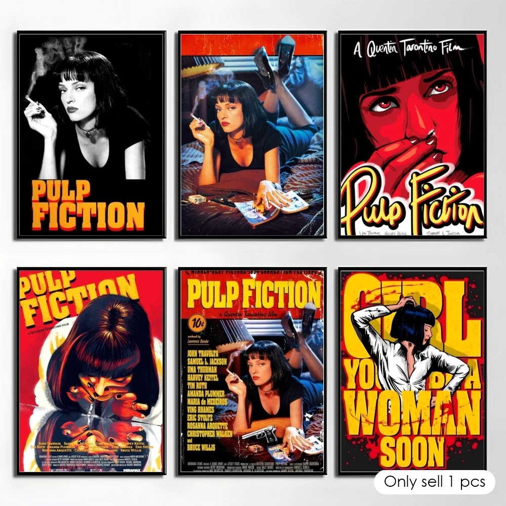 P-Pulps Fiction Movie Poster Self Adhesive Wall Stickers Removable Room Decor Aesthetic Space Murals Fancy Gift