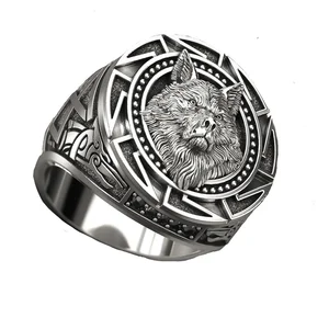 Anel totem lobo vintage para homens, mitologia nórdica, guerreiro viking, cabeça de lobo, anel masculino, moda dominadora, atacado 12 principais vendas sexo dominação - №1