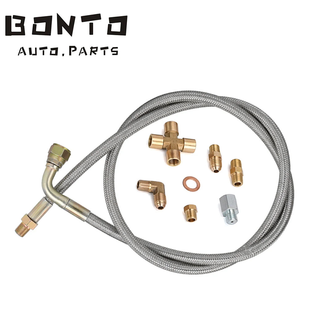 BONTO 36''1/8 NPT Oil Feed Line 4AN Oil Return Line Kit For T3 T4 T04E T70 T66 T67 Gt35 Gt45 Oil Cooled Turbo Chargers