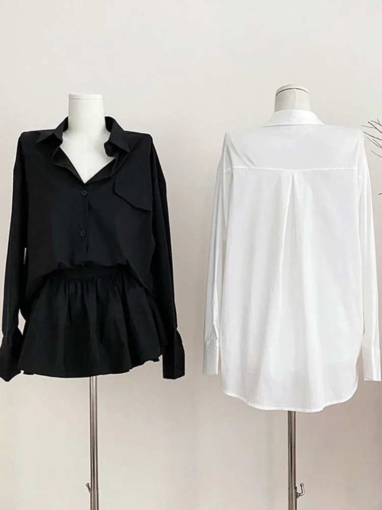 

Formal Occasion Outfits 2 Piece Skirts Set Polo-Neck Solid Casual Loose Shirts + Sexy Mini A-line Skirt Office Lady New Design