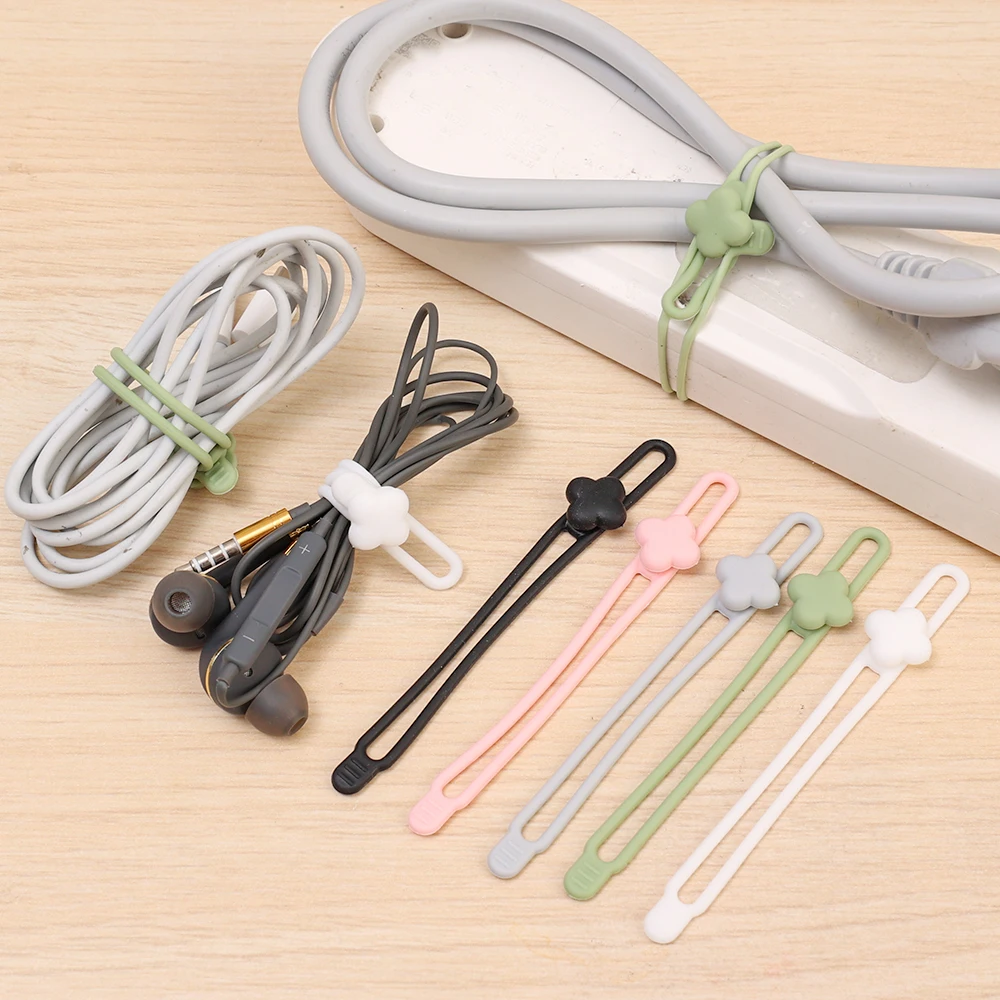 12/8/1PCS Soft Silicone Cable Winder Straps Four Leaf Clover Cable Ties Charging Wire Fixing Reusable Cord Organizer Protectors