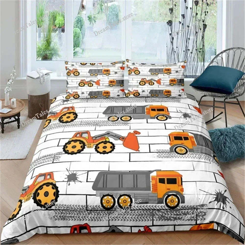 Simple Cartoon Car Bedding Set Excavator Duvet Cover Bedroom Comforter Single Twin King ​Size Quilt Cover Luxury Gift