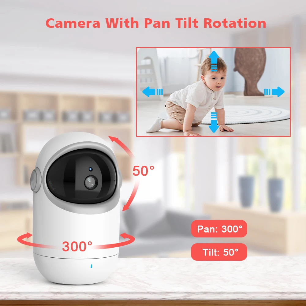 VB806 Video Baby Monitor Camera 720P 5inch Large Display 3X Zoom Pan Tilt Security Camera 300M Transmissian Distance 2 Way Audio