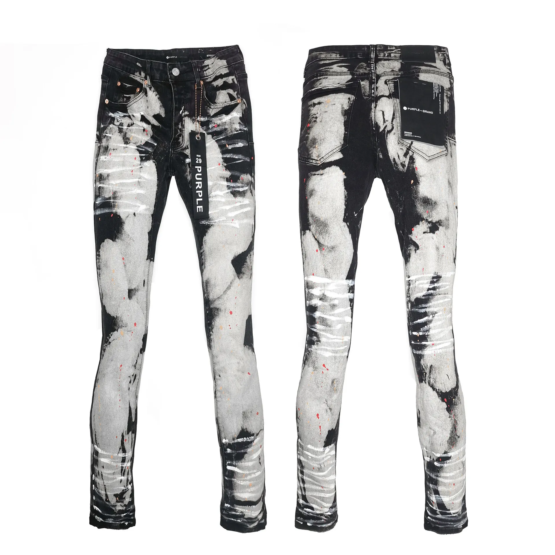 

New Fashion Purples Jeans Men hipster brand Pants trend heavy crafted splattered ink casual pants straight jeans