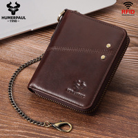 Original Wallet for Men Luxury RFID Genuine Leather Credit Cards Storage Bag with Coin Pocket Quality Chain PORTFOLIO Portomonee