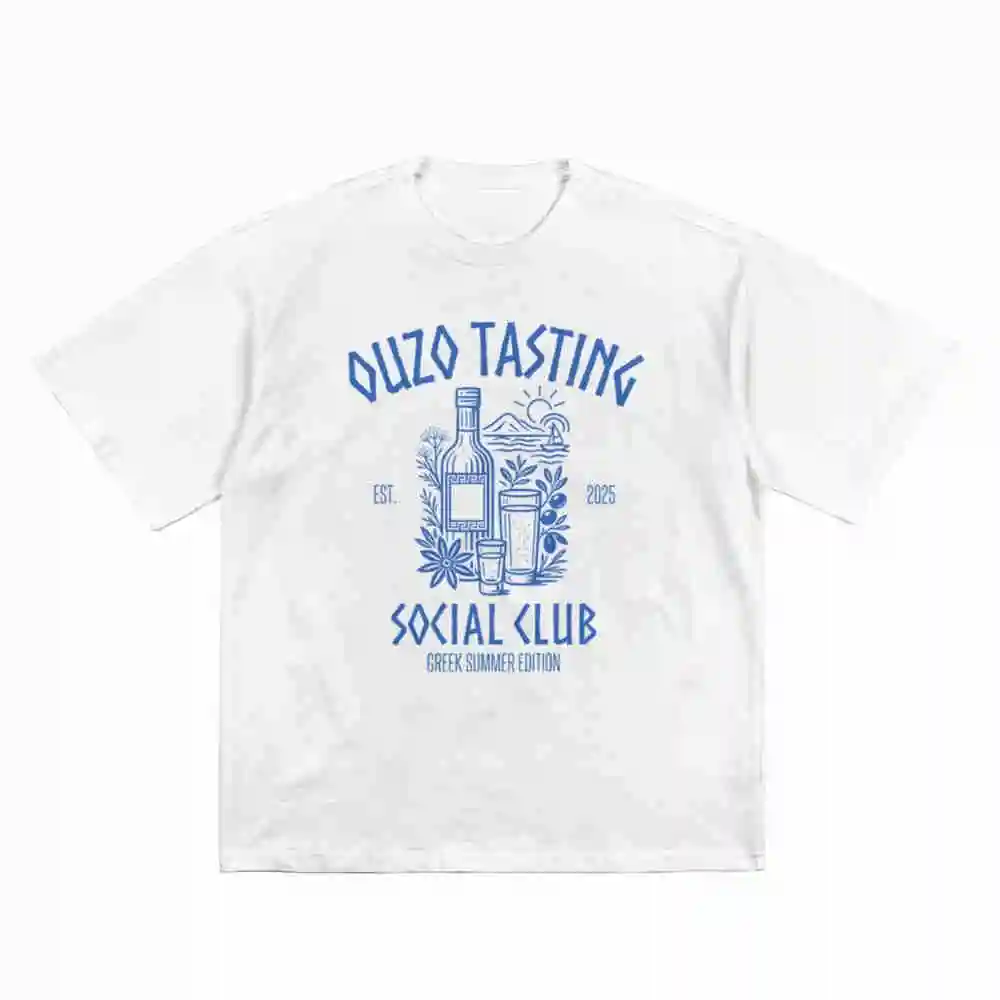 Ouzo Tasting Social Club Raki Anis Schnapps Greece Short Sleeve Tee 100% Cotton T-Shirt