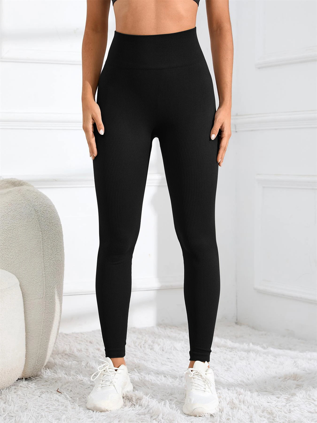 High Waisted Seamless Yoga Leggings, Ribbed Sportswear Tights, Fitness Apparel for Women, Gym and Casual Wear 