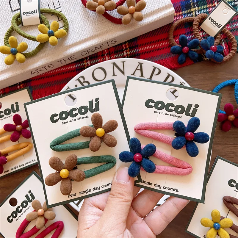 

Осенне-зимние бархатные заколки для волос с цветами для девочек, высокоэластичные резинки, милые заколки-невидимки и повязки для волос для малышей и детей