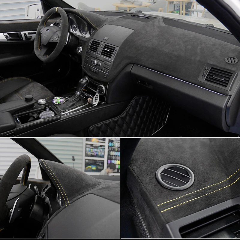 

Чехлы на приборную панель автомобиля из алькантары для Mercedes Benz C class C63 2008 2009 2010, теневая подушка, аксессуары для ковров