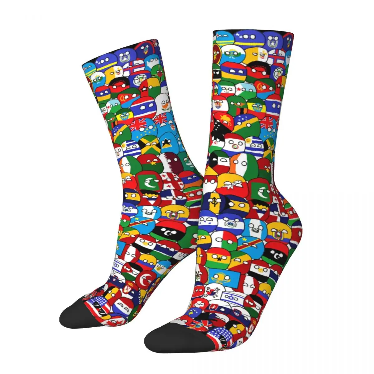 Countryball Cartoon Socks Men's Women's Funny Happy Countries Earth Cute Socks Novelty Spring Summer Middle Tube Socks Gifts