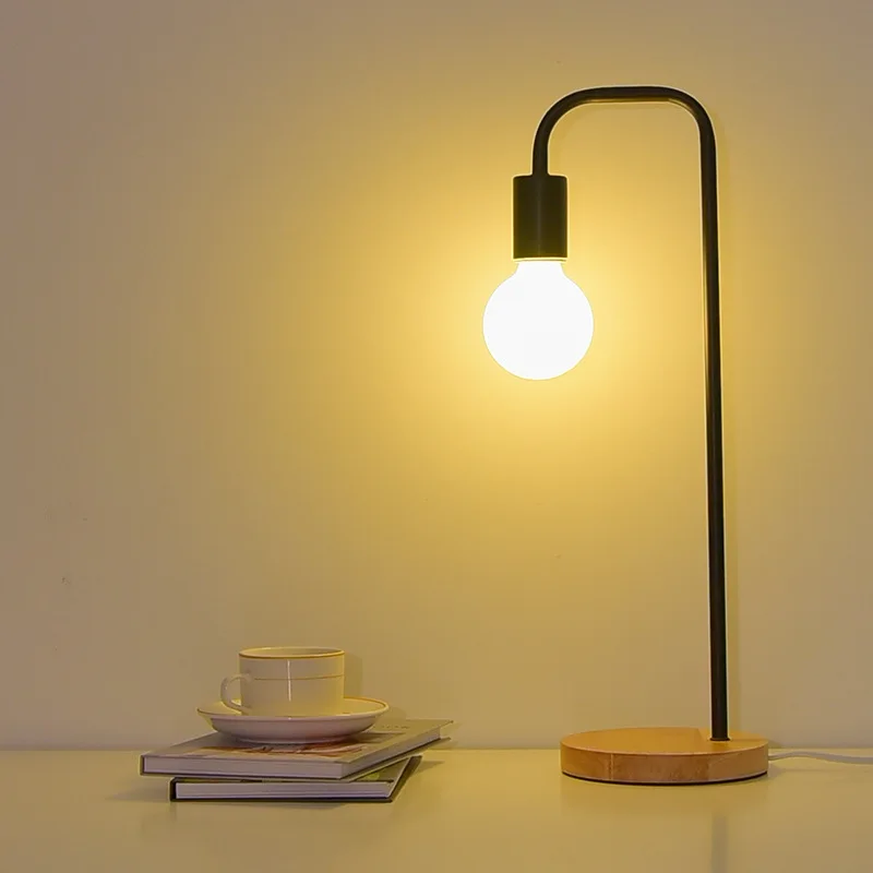 Moderne kreative Tisch lampe minimalist ische Glühbirne Schlafzimmer Nachttisch Studie kleine Nachtlicht Holz Metall Raum dekor Schreibtisch lampen