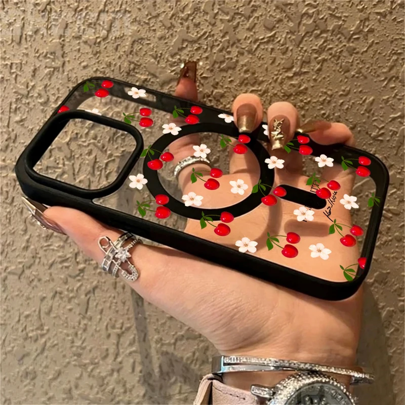 Niedliche Kirschfrucht Transparente Hülle für Magsafe iPhone 16 15 Pro Max 17 16 15 14 11 13 12 Pro Max Plus Hüllen Drahtloses Laden TPU-Cover – Detail 7