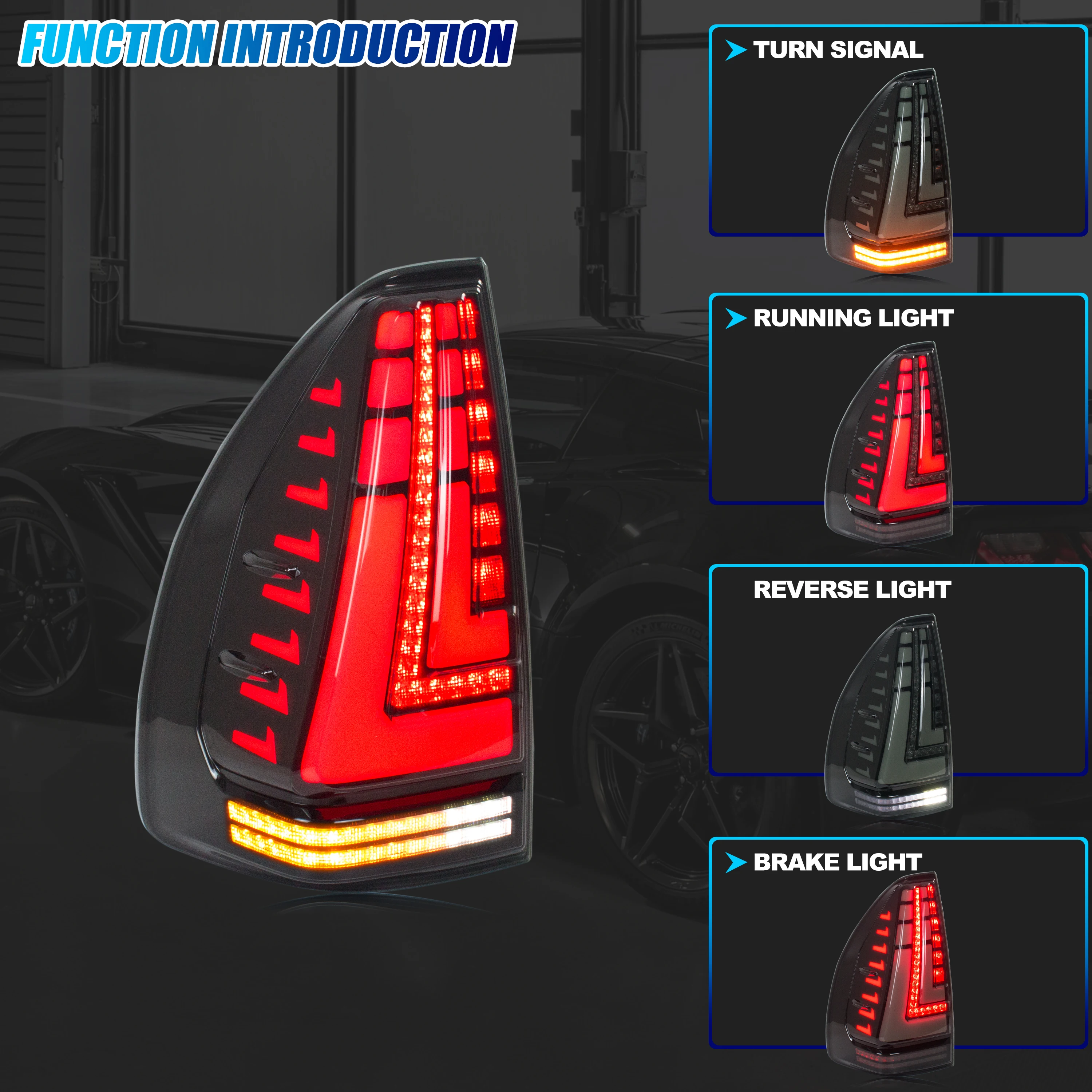 LED Tail Lights for Lexus GX470 2003-2009 Sequential Turn Signal Start-up Animation Gray Rear Lamps Pair Assembly