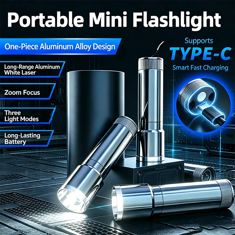 New Mini Compact High Brightness Multifunctional Flashlight Outdoor Portable Charging Student Dormitory Home Lighting
