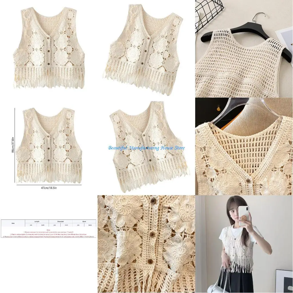E56A Openwork Summer Knit Vest Lightweight Spandex Comfortable Stretchy Fit Elegant Styling For Women Wear