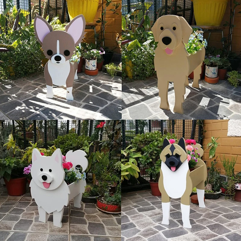 

Garden Flower Pot Dog Shape Planter Shiba inu Mastiff Cain Terrier Havanese Vase Pots DIY PVC Flower Planters Garden Home Decor