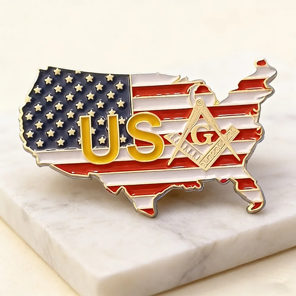 Masonic Lapel Pins Freemasonry Badge Mason Freemason BLM76 size 3.2*2cm USA Flag Map Zinc Alloy Brooch Symbol Gift Accessories
