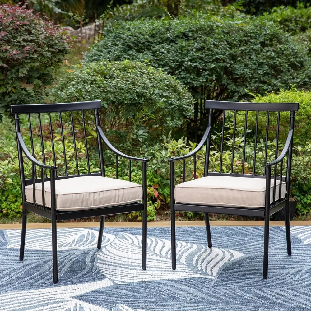 

Black Outdoor Dining Chairs with Cushion, 2-Piece Patio Set for Balcony, Porch, or Yard, Supports up to 300lbs