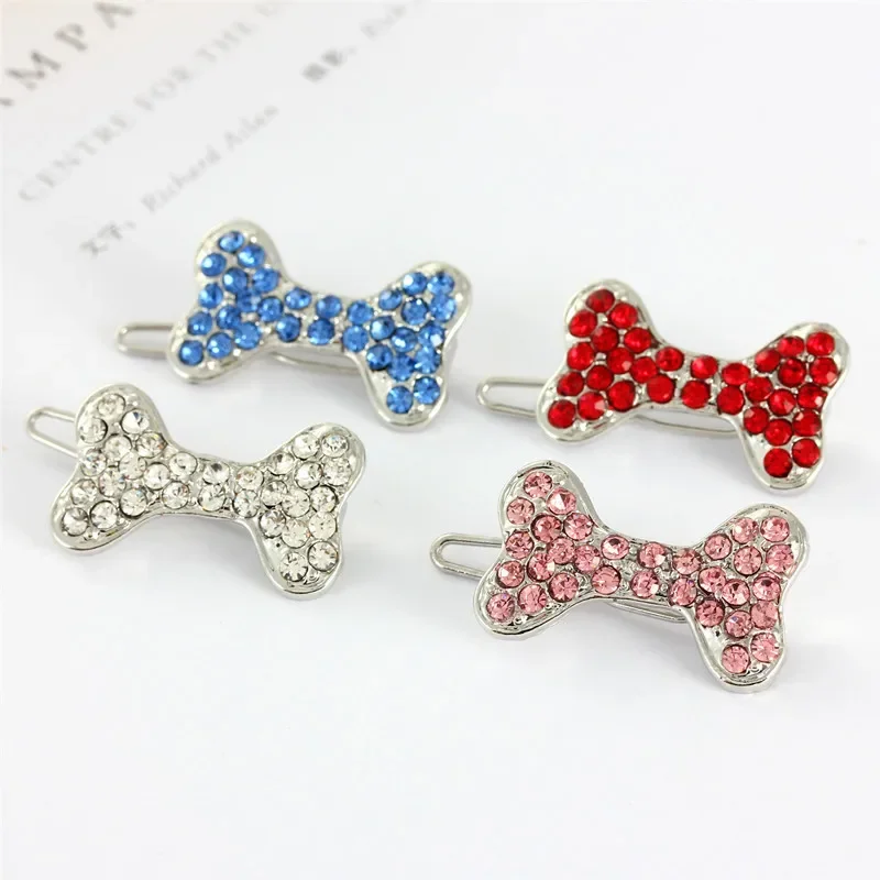 New Cute Dog Lovely Bone Rhinestone Hairpins Pet Bows Hair Clips for Puppy Dogs Cat Yorkie Teddy Pet Hair Decor Pet Supplies