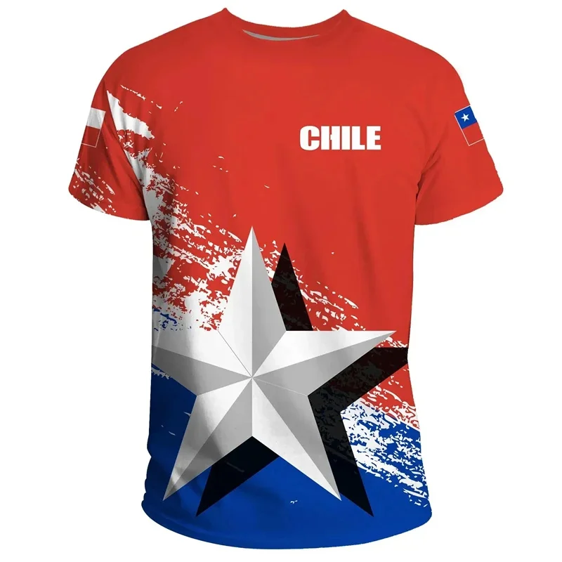 3D Print Chile Flag T Shirt Men\'s National Emblem Pattern Tees Summer O-Neck Short Sleeve Oversized Tops Casual Street T-Shirts