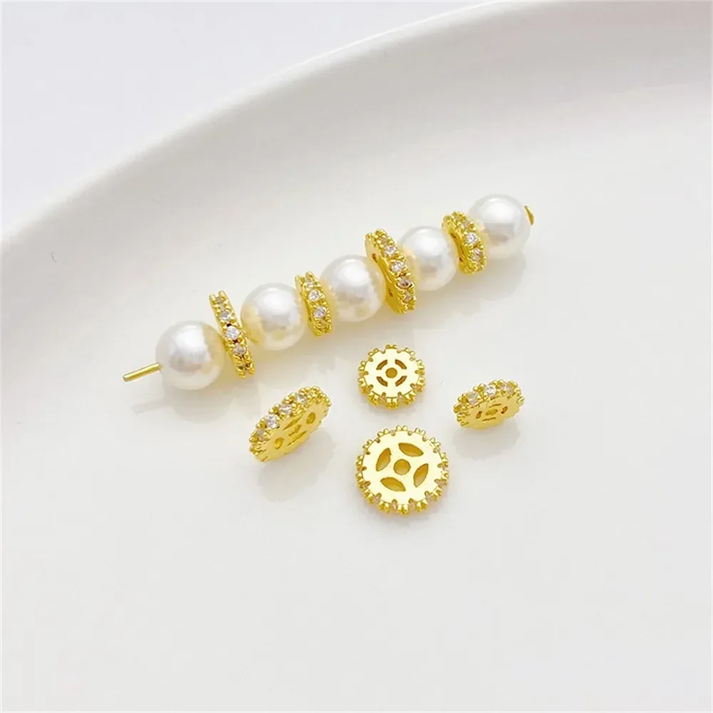 18K Gold Inlaid Zirconium Snowflake Spacer Flat Bead Spacer Handmade DIY Beaded Bracelet Necklace Jewelry Material Accessories