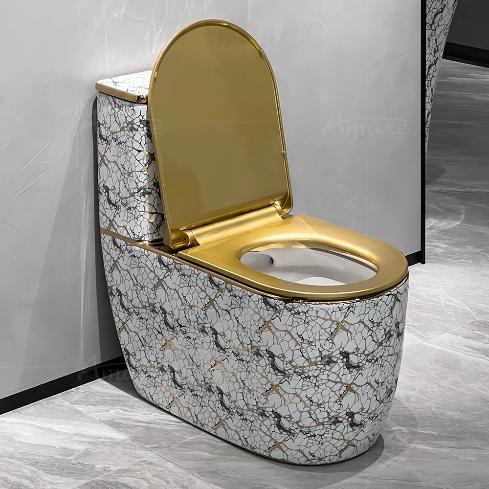 Royal Luxury Sanitary Ware Golden Color Commode Toilet Bowl Bathroom Double Turbine Powerful Washing One Piece Gold Toilet