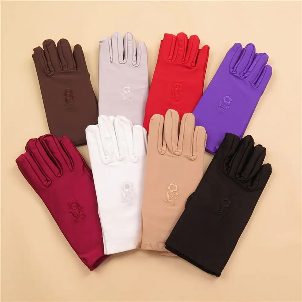 Weibliche UV-beständige Sonnenschutz-Fahrhandschuhe Sommer Damen Spandex-Handschuhe elastische bestickte Sonnenschutz-Fäustlinge Handschuhe