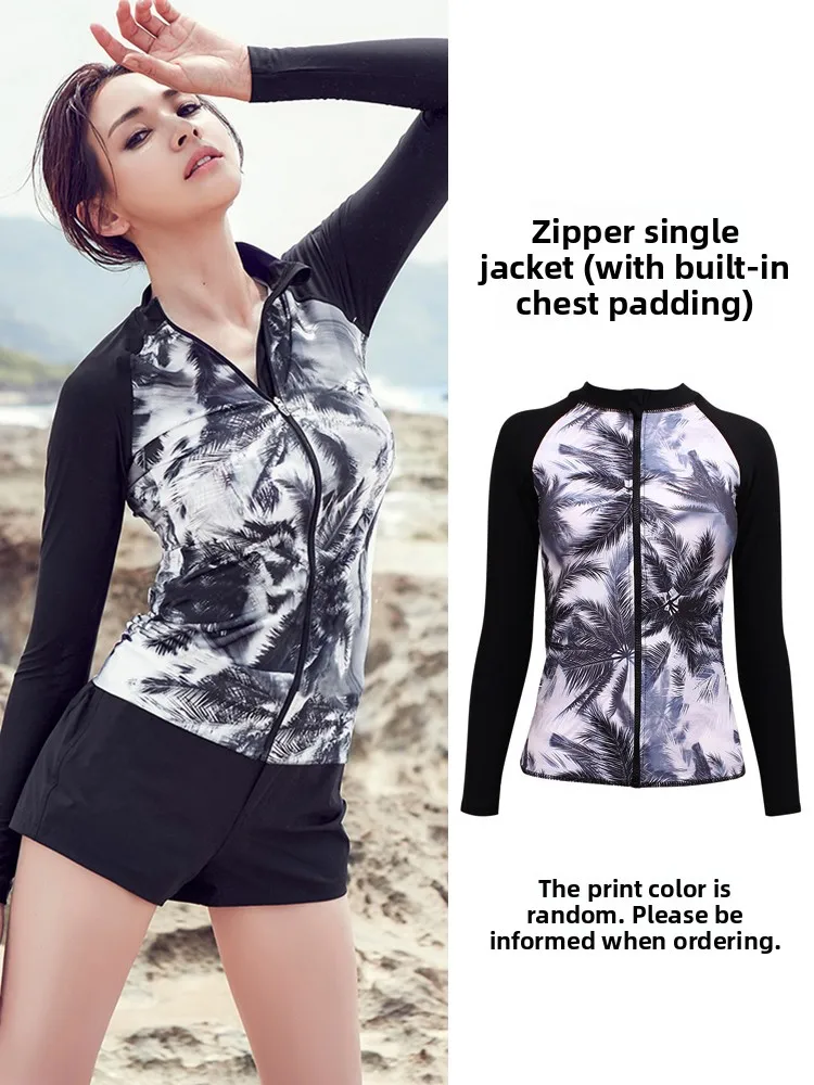 

Женский раздельный купальник с длинными рукавами на молнии для серфинга и дайвинга, с термозащитой и вставками для груди, для весеннего плавания