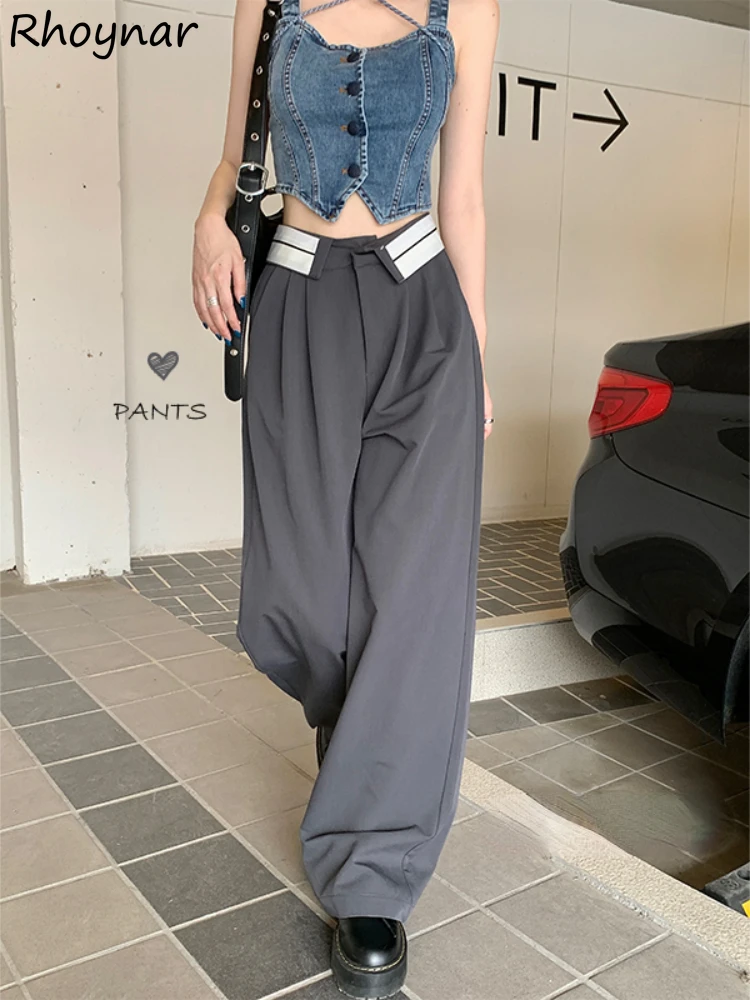 

Wide Leg Pants Women High Waisted Loose Patchwork Design Cool Streetwear Girlish Ulzzang Retro Harajuku Baggy Female Trousers BF