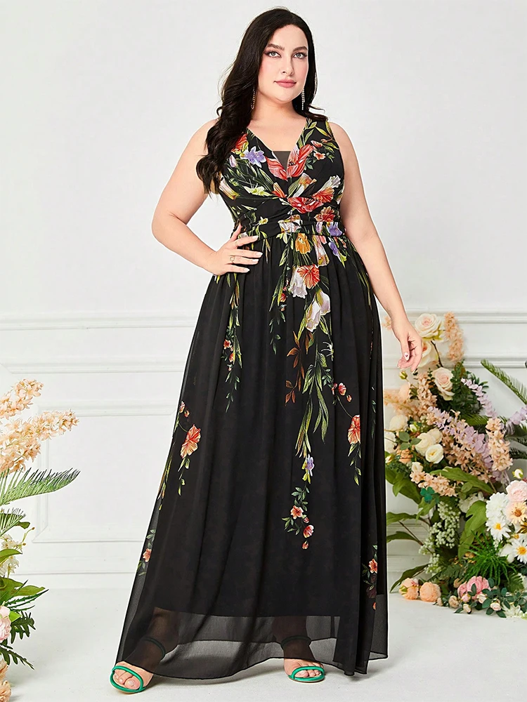 TOLEEN kobiety sukienki Maxi Plus Size lato bez rękawów nadruk sukienka na co dzień boho zamieć impreza sukienka druhna sukienka