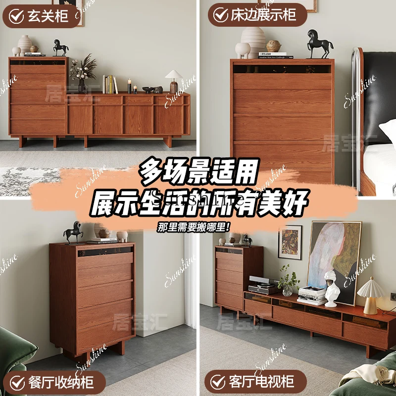 خشب متين على الطراز القديم مقابل أرضية الحائط، مدخل منزلي بسيط، خزانة جانبية لأريكة غرفة المعيشة FT #4