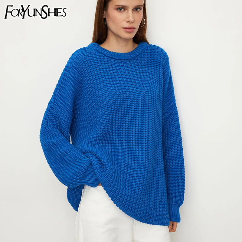 

Women's Crew Neck Lantern Long Sleeve Waffle Knitted Pullover Top 2025 Autumn Winter New Casual Loose Sweater Y2K Clothes