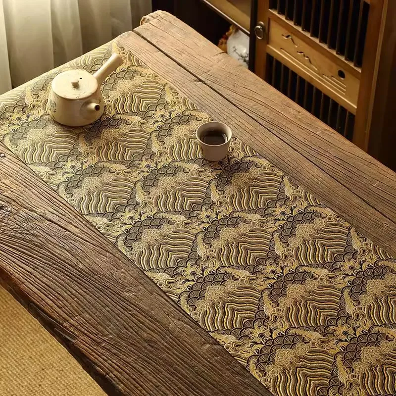 Chinese Cloud Pattern Double-Sided Waterproof Tea Mat - Zen Table Runner for Tea Ceremony, Heat-Resistant Tea Table Cloth