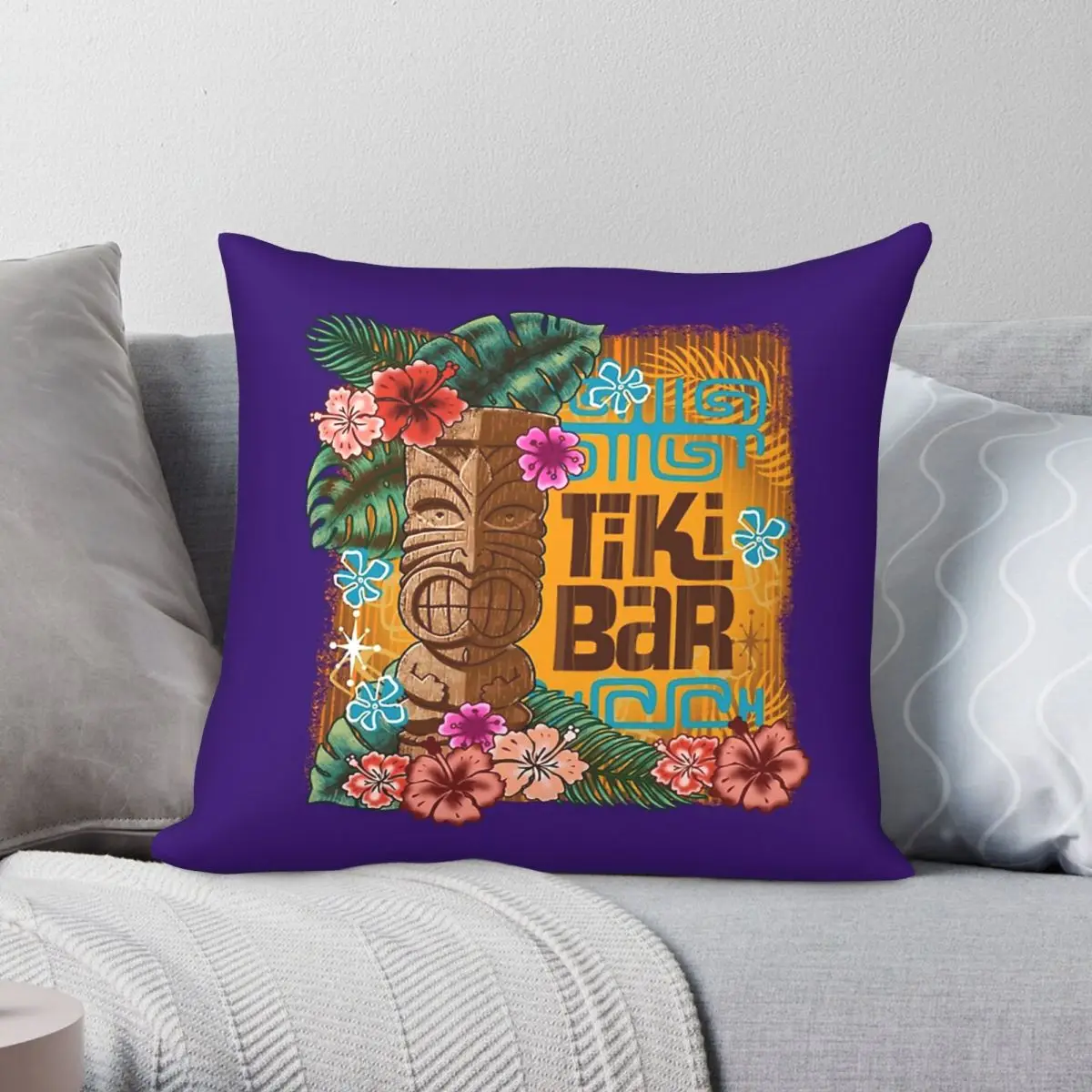 Tiki Bar Hawaiian Square Pillowcase Polyester Linen Velvet Printed Zip Decorative Pillow Case Sofa