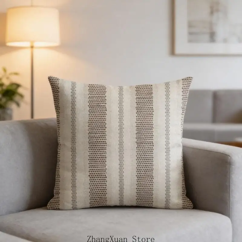 Office Decors Pillow Cover 45 X 45 Linen Look Double Sided Abstract Striped Dot Design for Chair Sofa Living Room 3XUF