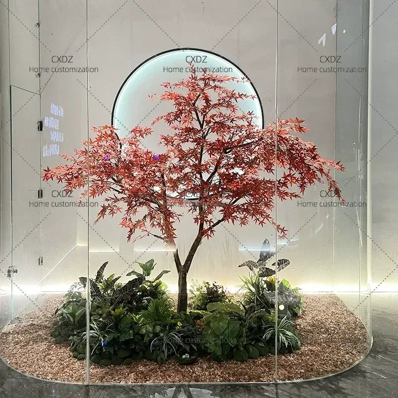Custom Artificial Red Maple Tree for Indoor Landscaping Staircase Decoration Large Window Display Fake Plant Home Decor