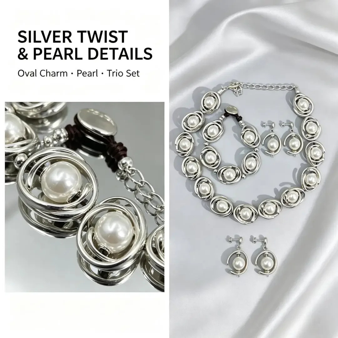 2026 Spain Light Luxury Crescent Pearl Bead Jewelry Three Piece Surprise Gift Set