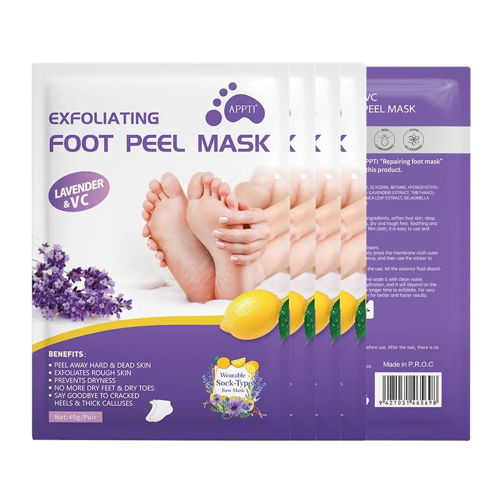 APPTI Lavender Foot Peel Mask Callus Eliminator Cracked Heel Repair Moisturizing Socks for Dry Exfoliating Remove Dead Skin