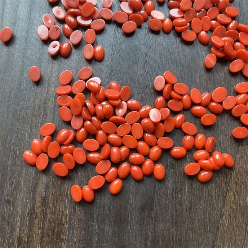 3*5*7MM Oval Orange Red Coral Beads Dome 10PCS Semicircle Flat Back Cabochons Half Round Mineral Gem Cameo