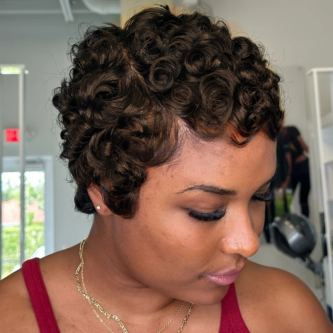 

Короткие кудрявые парики Uman Hair Short Pixie 4 # Шикарный кудрявый парик 99J, полностью машинной работы, бразильский, многослойный, в стиле пикси.