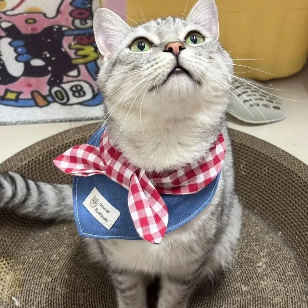 NEW Soft Dog Bandanas Breathable Adroable Dog Bibs with Red Plaid Bow Tie Triangle Bibs for Small Medium Puppy Cat