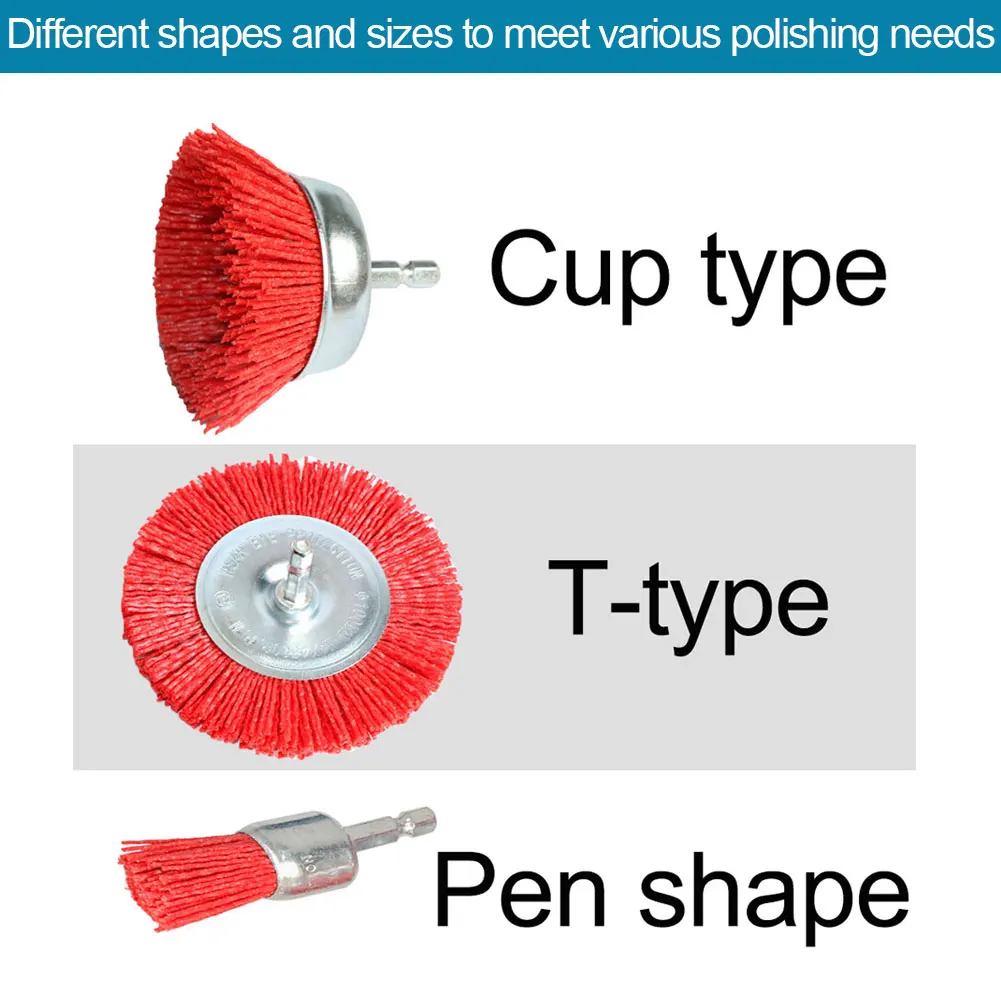 Nylon Cup Brush Abrasive Wire Wheel Brush for Drill Rotary Tool Wood Polishing Deburring Cleaning Cleaning Furniture 1/4" Shank view 3