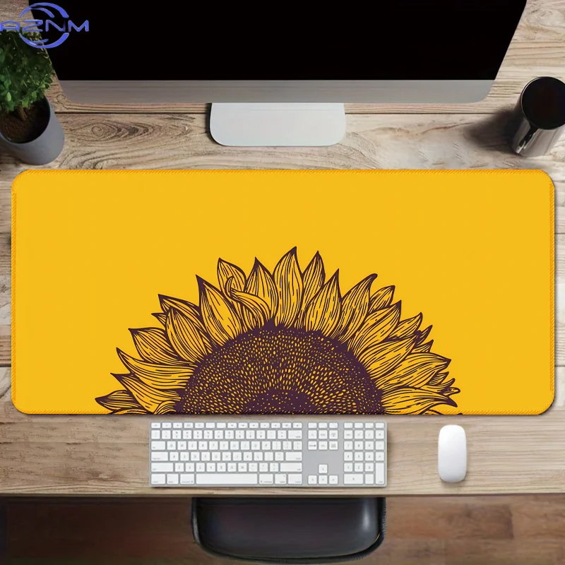 Large Yellow Sunflower Mouse Pad, Perfect for Office Desks, Featuring a Stitched Edge And a Non-Slip Rubber Base. Measures  cm,