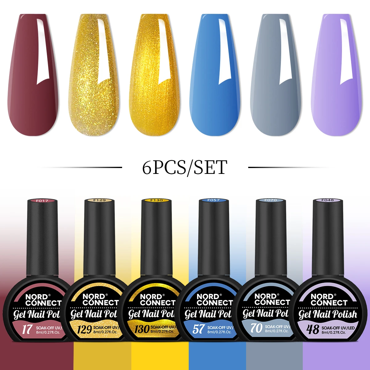 6-teiliges halbrundes Gel-Nagellack-Set für Flaschen, Orange, Gelb, Rose, Rot, Gel-Nagelset, semi-permanent, Soak Off LED, lufttrocknend für