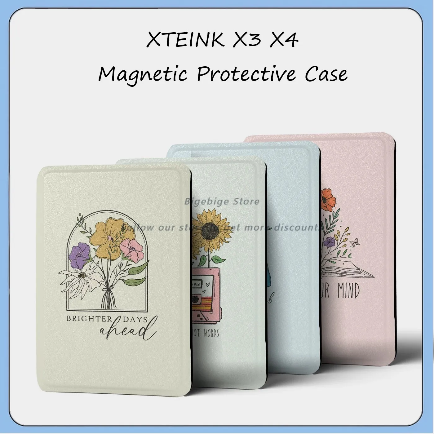 For XTEINK X3 X4 E-Ink Ebook Reader Magnetic Protective Folio Case Hand‑Painted Illustration Magnetic Detachable Clear TPU Gift