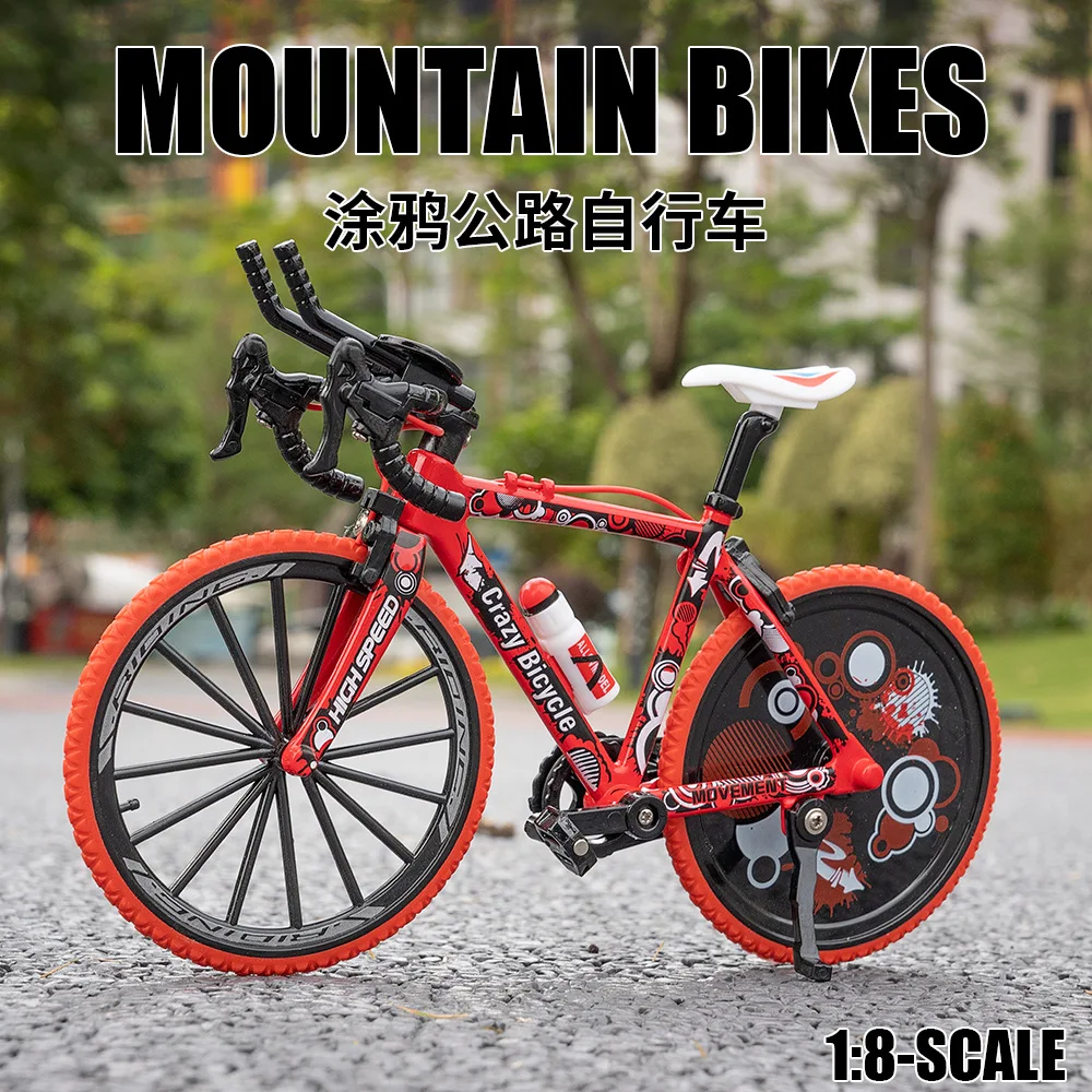 Modelo de bicicleta de montanha off-road escala 1:8, brinquedos em miniatura, liga fundida, absorção de choque, doodle, bicicletas de corrida de estrada, presentes para crianças