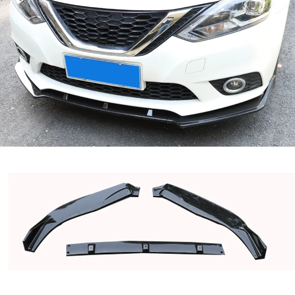 

For Nissan Sylphy Sentra B17 2016-2019 3PCS Car Front Bumper Lip Body Kit Spoiler Splitter ABS Bumper Canard Bar Guard Auto Chin