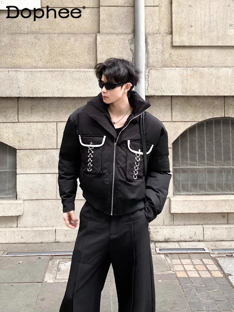 سترات رجالية جديدة لخريف 2025 بألوان متباينة وياقة واقفة سترات سميكة راقية معاطف باركاس أنيقة وسيم فضفاض مريح #1