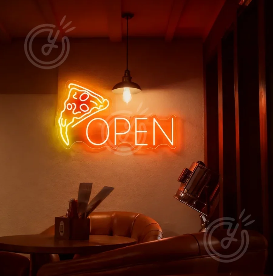 Pizza Neon Sign Custom Pizza Restaurant LED Neon Light Fast Food Home Wall Decor Personalized OPEN Signage Indoor Wall Decor